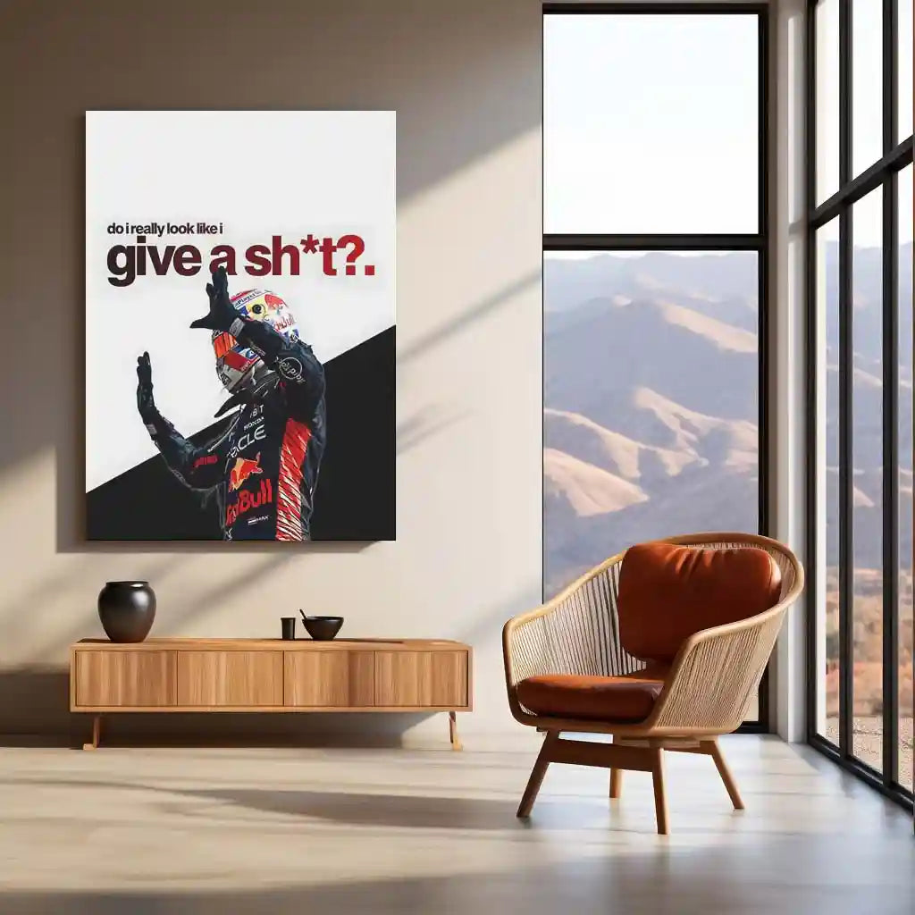 Quote Metal Poster | Max Verstappen – Do I Look Like I Give a Sh*t Metal Frame Unapologetic Confidence & Fearless Racing Attitude Wall Art | F1 Dominance Quote Metal Poster - TURTLEWINGS