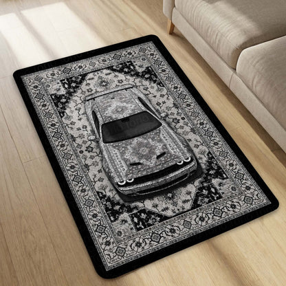 Dodge Challenger SRT Hellcat Persian Wrap Area Flat Rug | Luxury Muscle Car Floor Mat | Monochrome Automotive Carpet for Bedroom, Gaming Room, Garage & Car Enthusiast Decor