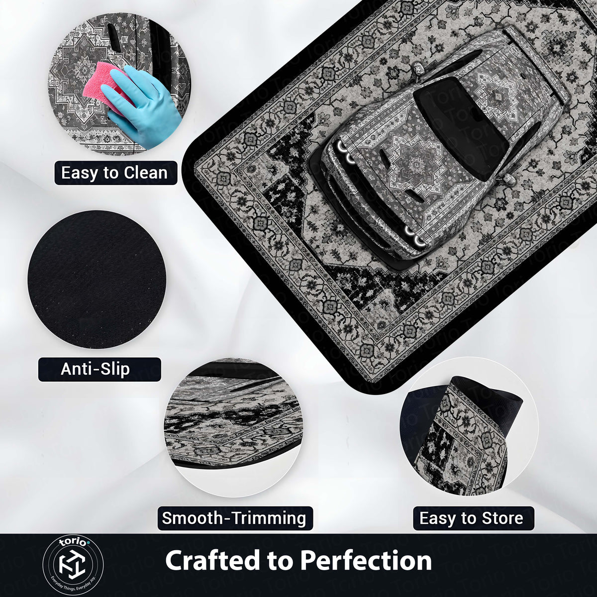 Dodge Challenger SRT Hellcat Persian Wrap Area Flat Rug | Luxury Muscle Car Floor Mat | Monochrome Automotive Carpet for Bedroom, Gaming Room, Garage & Car Enthusiast Decor