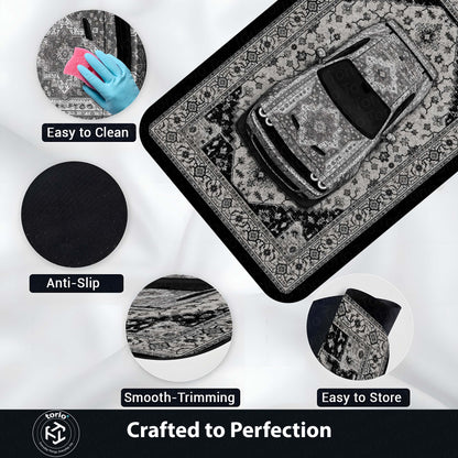 Dodge Challenger SRT Hellcat Persian Wrap Area Flat Rug | Luxury Muscle Car Floor Mat | Monochrome Automotive Carpet for Bedroom, Gaming Room, Garage & Car Enthusiast Decor