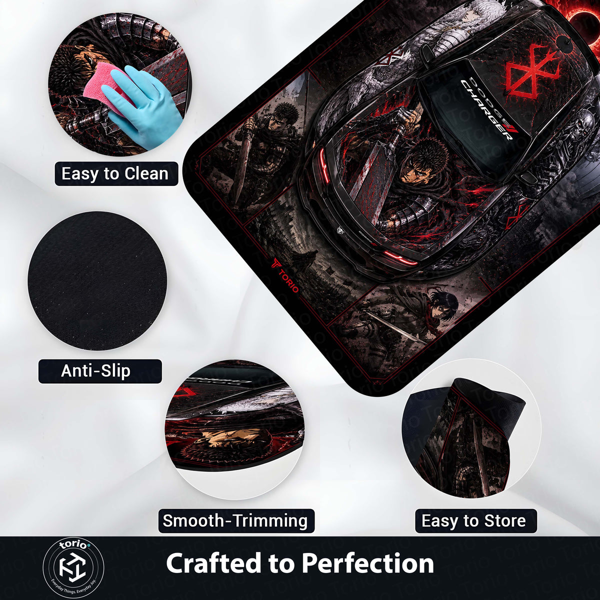 Berserk Dodge Charger Anime Area Flat Rug | Guts & Griffith Dark Fantasy Floor Mat | Berserk Gaming Flat Rug for Bedroom, Gaming Room, Anime Setup & Otaku Decor