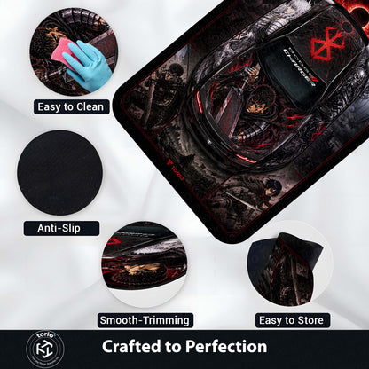 Berserk Dodge Charger Anime Area Flat Rug | Guts & Griffith Dark Fantasy Floor Mat | Berserk Gaming Flat Rug for Bedroom, Gaming Room, Anime Setup & Otaku Decor