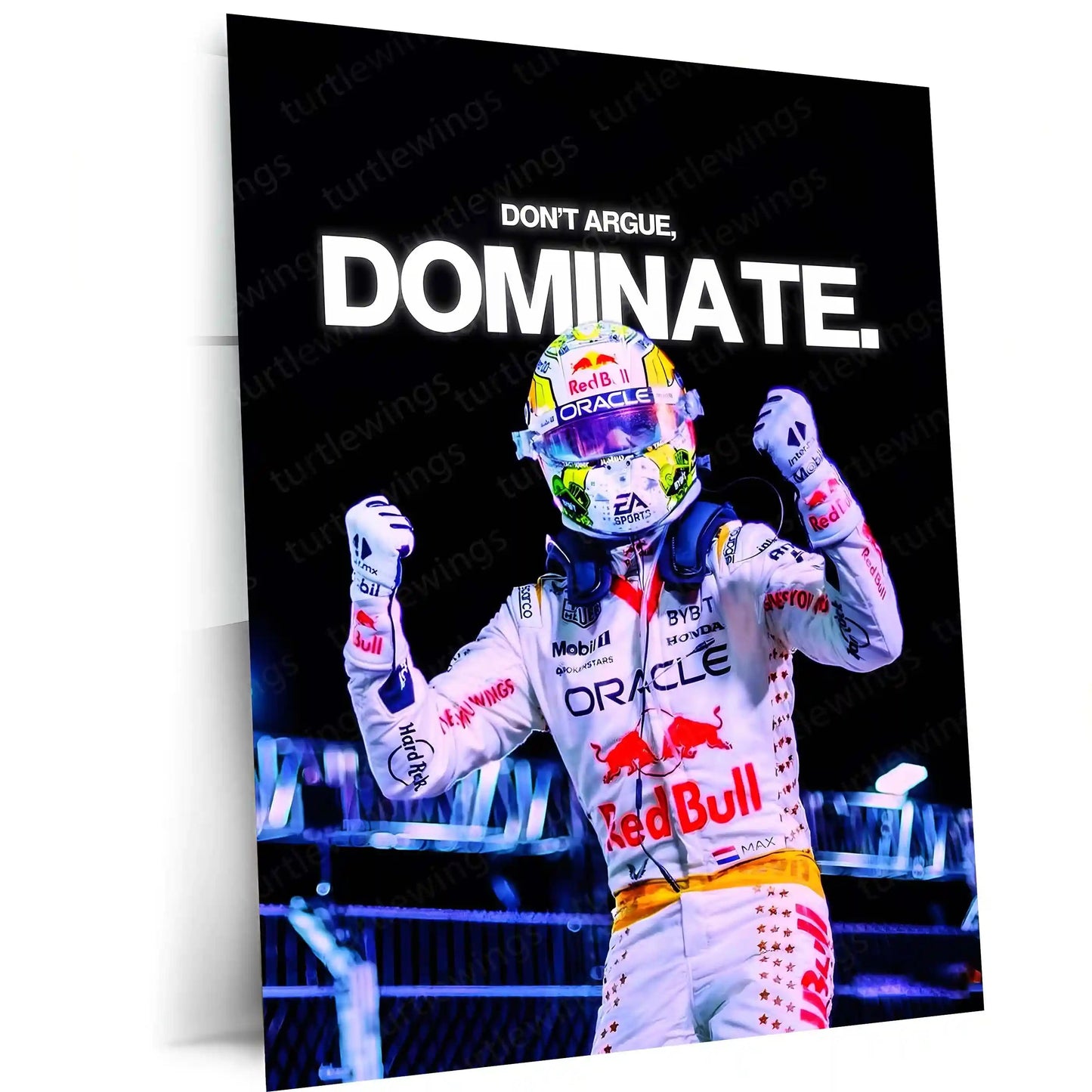 Quote Metal Poster | Max Verstappen – Don’t Argue, Dominate Metal Frame Relentless F1 Supremacy & Winner-Takes-All Mindset Wall Art | Racing Dominance Quote Metal Poster - TURTLEWINGS 