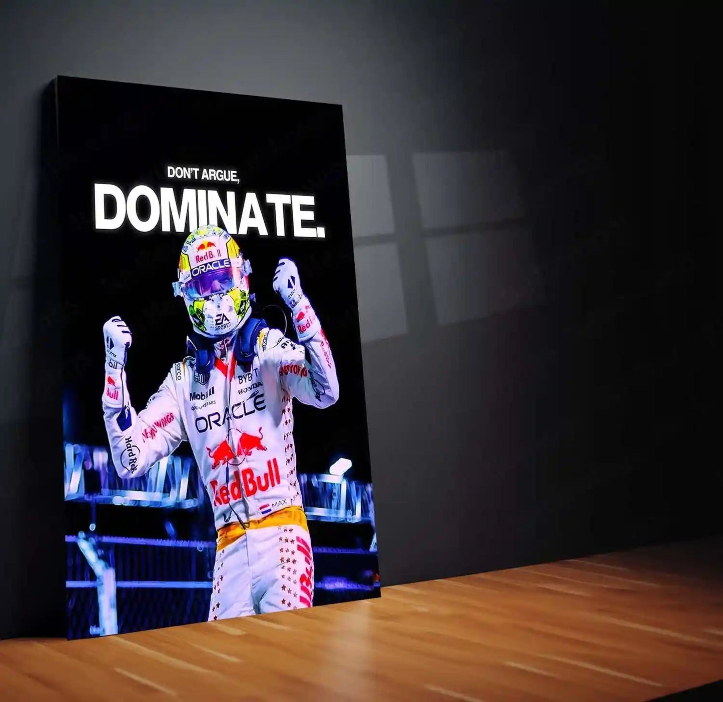 Quote Metal Poster | Max Verstappen – Don’t Argue, Dominate Metal Frame Relentless F1 Supremacy & Winner-Takes-All Mindset Wall Art | Racing Dominance Quote Metal Poster - TURTLEWINGS 