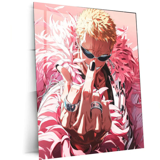 Anime Metal Poster | Donquixote Doflamingo | Dominance & Chaos Anime Wall Art | Villain Power Metal Poster - TURTLEWINGS