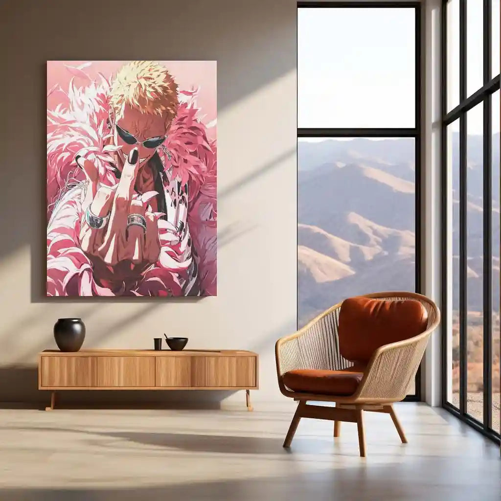 Anime Metal Poster | Donquixote Doflamingo | Dominance & Chaos Anime Wall Art | Villain Power Metal Poster - TURTLEWINGS