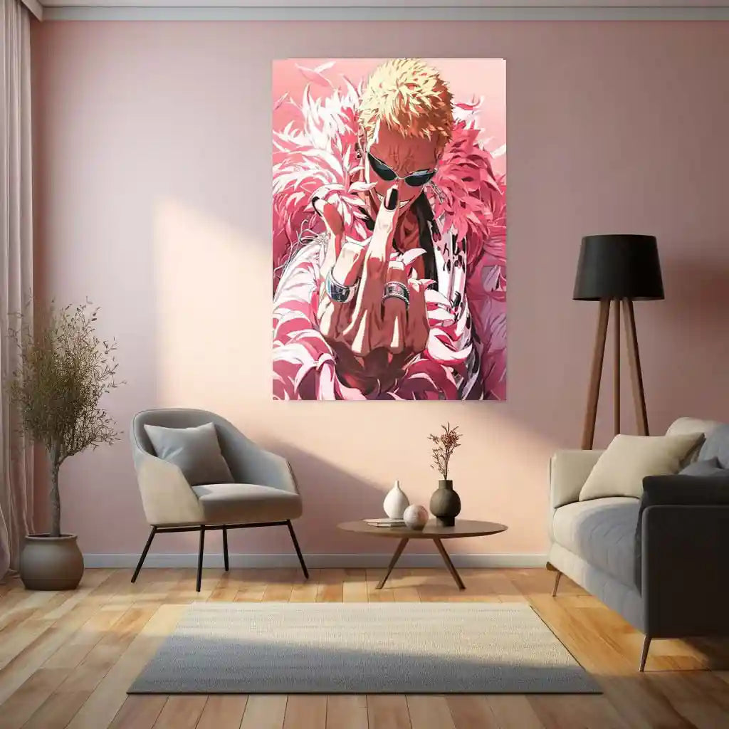 Anime Metal Poster | Donquixote Doflamingo | Dominance & Chaos Anime Wall Art | Villain Power Metal Poster - TURTLEWINGS
