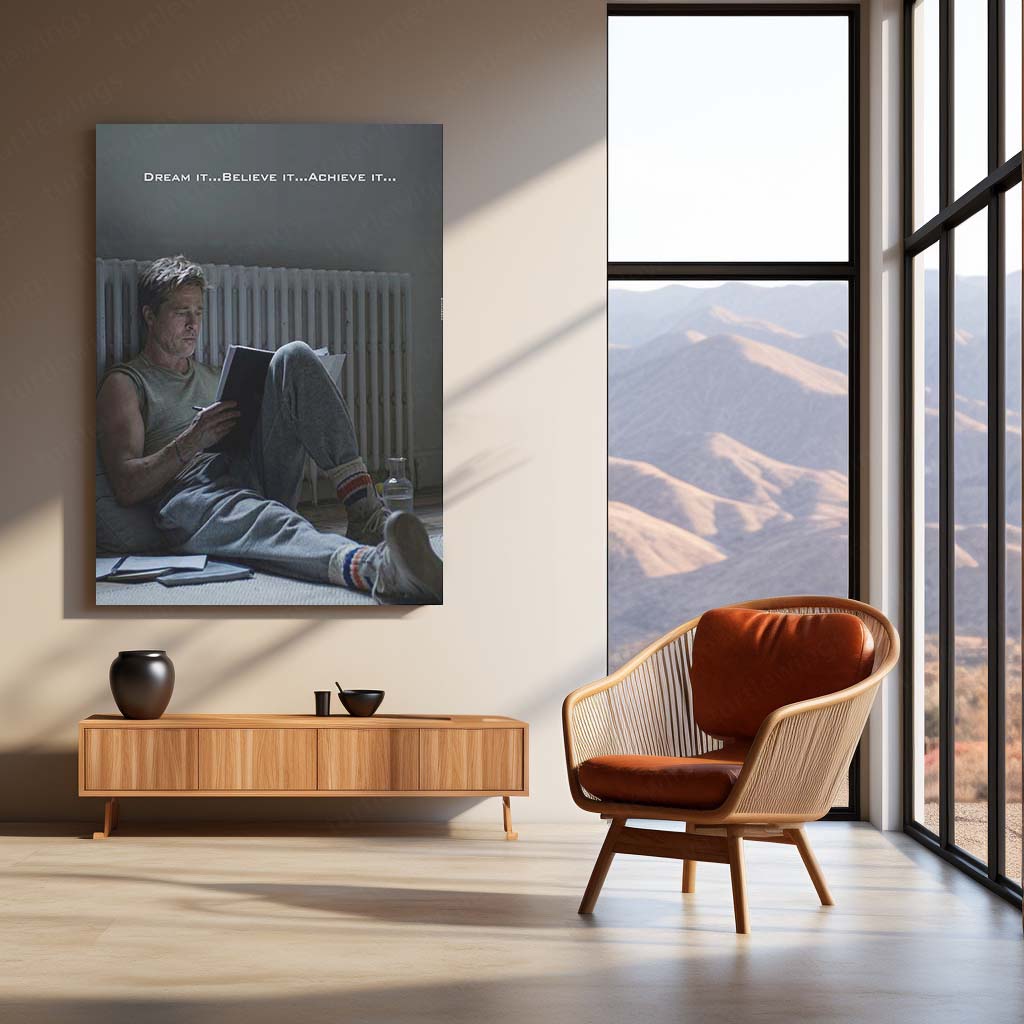 Quote Metal Poster | Brad Pitt – Dream It, Believe It, Achieve It | Motivational Mindset Metal Frame | Inspirational Cinema Wall Art by TurtleWings