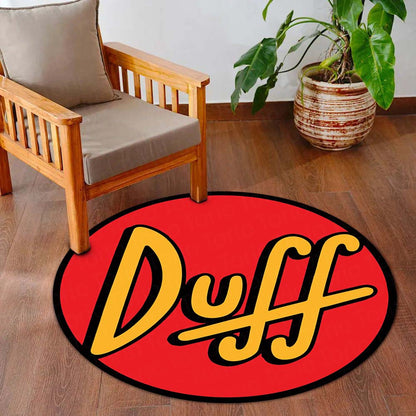 Duff Beer Round Area Flat Rug | Simpsons Inspired Circle Floor Mat | Anti-Slip 3 mm Absorbent Flat Rug for Bedroom, Bar, Gaming Room & Man Cave Decor