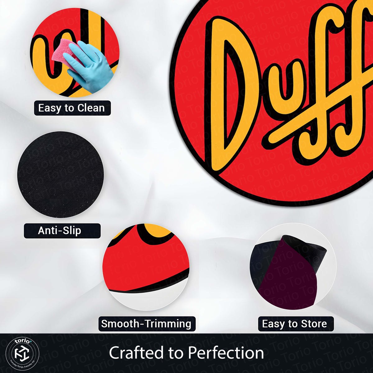 Duff Beer Round Area Flat Rug | Simpsons Inspired Circle Floor Mat | Anti-Slip 3 mm Absorbent Flat Rug for Bedroom, Bar, Gaming Room & Man Cave Decor