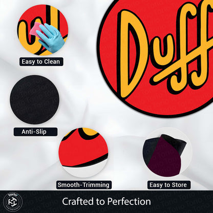 Duff Beer Round Area Flat Rug | Simpsons Inspired Circle Floor Mat | Anti-Slip 3 mm Absorbent Flat Rug for Bedroom, Bar, Gaming Room & Man Cave Decor