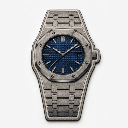 Audemars Piguet Royal Oak Blue Dial Watch Floor Mat (3 mm Thick) | Luxury Watch Shaped Cut-Out Flat Rug for Bedroom, Gaming Room & Watch Collector Décor