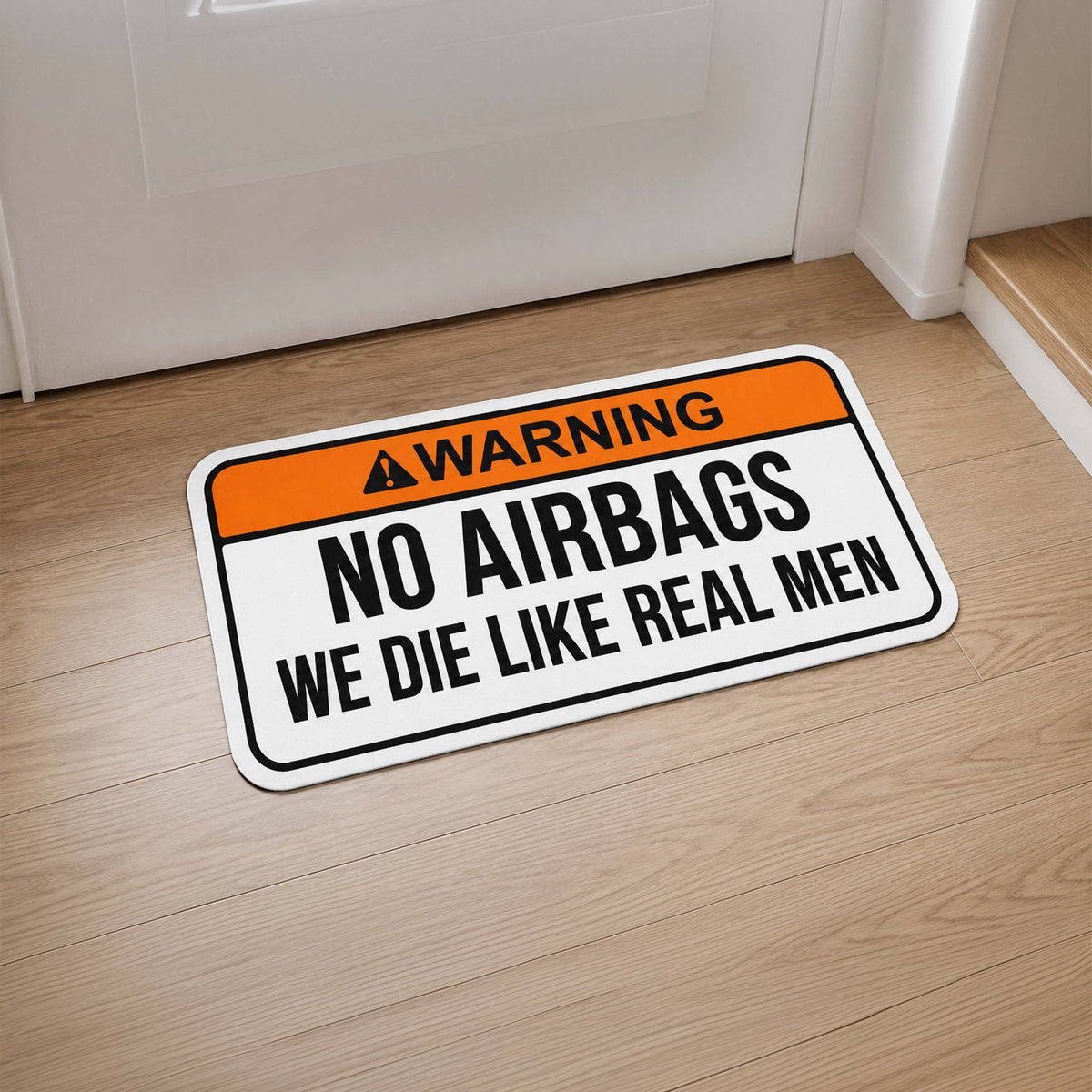 Warning No Airbags We Die Like Real Men Flat Rug | Funny Car Meme Floor Decor | Automotive Humor Statement Flat Rug