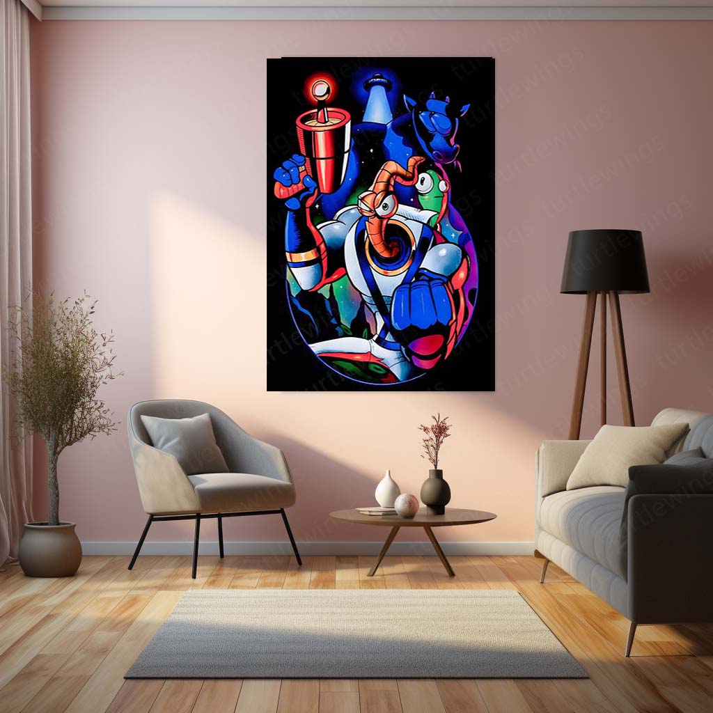 Game Metal Poster | Earthworm Jim – Galactic Hero of Chaos | Retro Gaming Metal Frame Poster