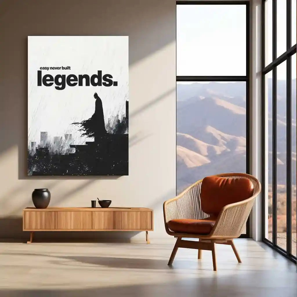 Quote Metal Poster | Easy Never Built Legends | Grit, Discipline & Dark Knight Mindset Metal Frame - TURTLEWINGS 