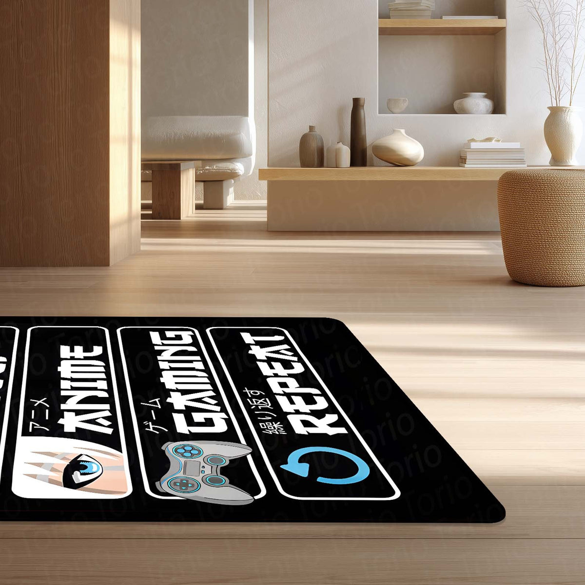 Eat Sleep Anime Gaming Repeat Floor Mat (3 mm Thick) | Ultimate Otaku Gamer Room Flat Rug
