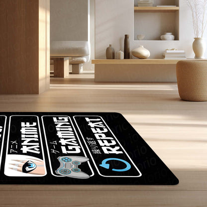 Eat Sleep Anime Gaming Repeat Floor Mat (3 mm Thick) | Ultimate Otaku Gamer Room Flat Rug