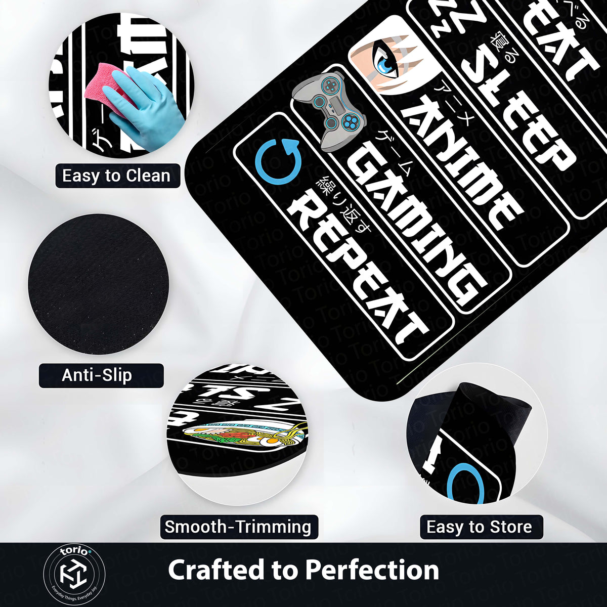 Eat Sleep Anime Gaming Repeat Floor Mat (3 mm Thick) | Ultimate Otaku Gamer Room Flat Rug