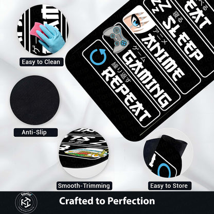 Eat Sleep Anime Gaming Repeat Floor Mat (3 mm Thick) | Ultimate Otaku Gamer Room Flat Rug