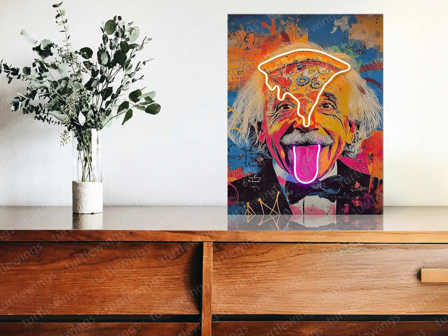 Einstein Pizza Pop Neon LED Metal Frame â A Slice of Genius - TURTLEWINGS