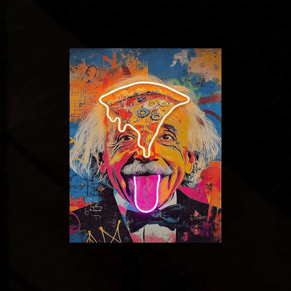 Einstein Pizza Pop Neon LED Metal Frame â A Slice of Genius - TURTLEWINGS