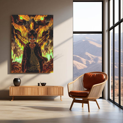 Anime Metal Poster | Attack on Titan Metal Poster | Eren Yeager & Attack Titan Inferno Wall Art | Epic Titan Anime Metal Frame
