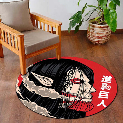 Eren Yeager Titan Round Area Flat Rug | Attack on Titan Inspired Circle Floor Mat | Anti-Slip 3 mm Absorbent Flat Rug for Gaming Room, Bedroom & Anime Decor