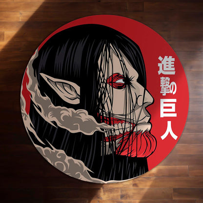Eren Yeager Titan Round Area Flat Rug | Attack on Titan Inspired Circle Floor Mat | Anti-Slip 3 mm Absorbent Flat Rug for Gaming Room, Bedroom & Anime Decor