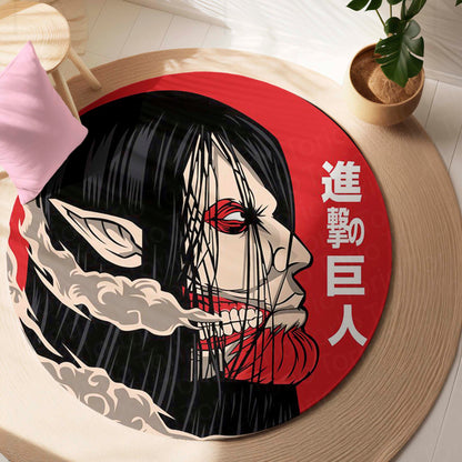 Eren Yeager Titan Round Area Flat Rug | Attack on Titan Inspired Circle Floor Mat | Anti-Slip 3 mm Absorbent Flat Rug for Gaming Room, Bedroom & Anime Decor