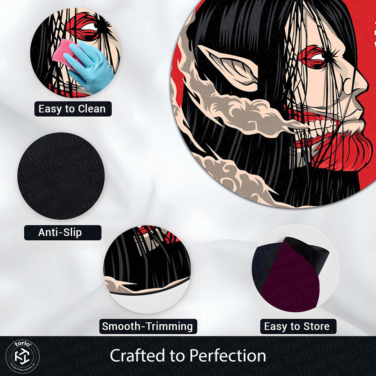 Eren Yeager Titan Round Area Flat Rug | Attack on Titan Inspired Circle Floor Mat | Anti-Slip 3 mm Absorbent Flat Rug for Gaming Room, Bedroom & Anime Decor