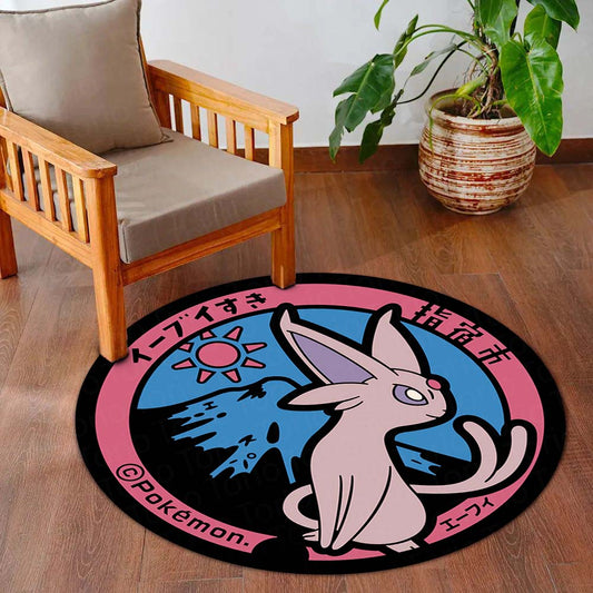 Espeon Round Area Flat Rug | Pokémon Inspired Circle Floor Mat | Anti-Slip 3 mm Absorbent Flat Rug for Bedroom, Gaming Room & Anime Decor