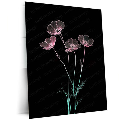 Ethereal Floral Metal Poster | Minimalist Neon Botanical Wall Art | Elegant Contemporary Floral Metal Frame by TurtleWings