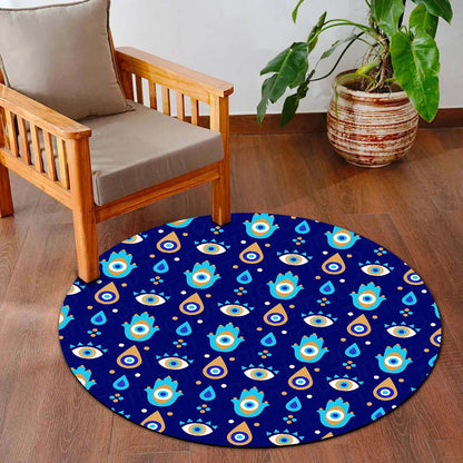 Evil Eye Protection Circular Floor Mat (3 mm Thick) | Nazar Safety Round Flat Rug for Living Room, Entryway, Bedroom & Spiritual Home Decor