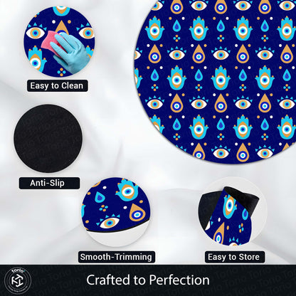 Evil Eye Protection Circular Floor Mat (3 mm Thick) | Nazar Safety Round Flat Rug for Living Room, Entryway, Bedroom & Spiritual Home Decor