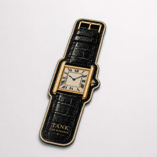 Cartier Tank Watch Floor Mat (3 mm Thick) | Luxury Rectangular Watch Shaped Cut-Out Flat Rug for Bedroom, Gaming Room & Watch Collector Décor
