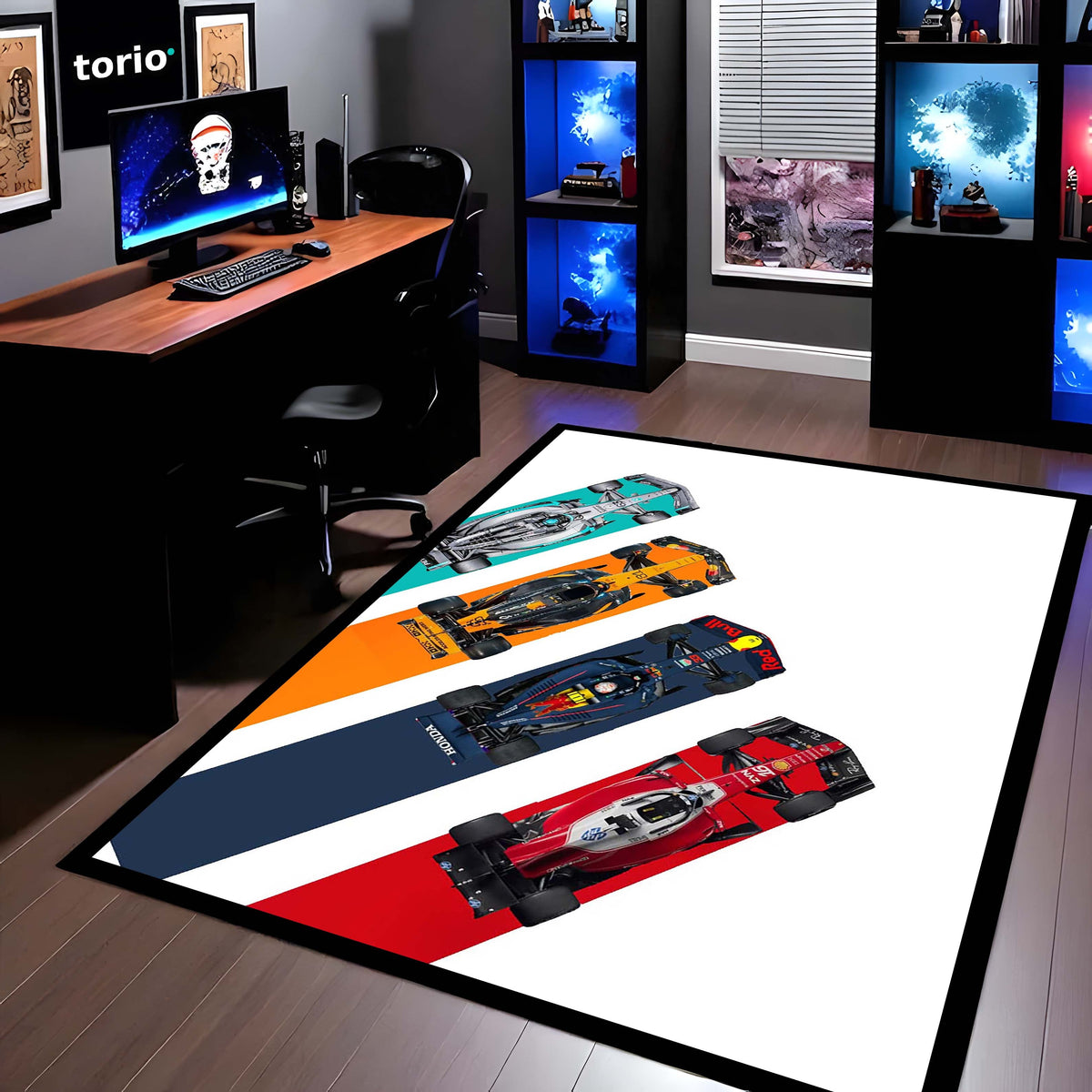 Formula 1 Racing Speed Area Flat Rug | Dynamic Grand Prix Floor Mat | Motorsports Decor Flat Rug for Gaming Room, Bedroom & Fan Cave