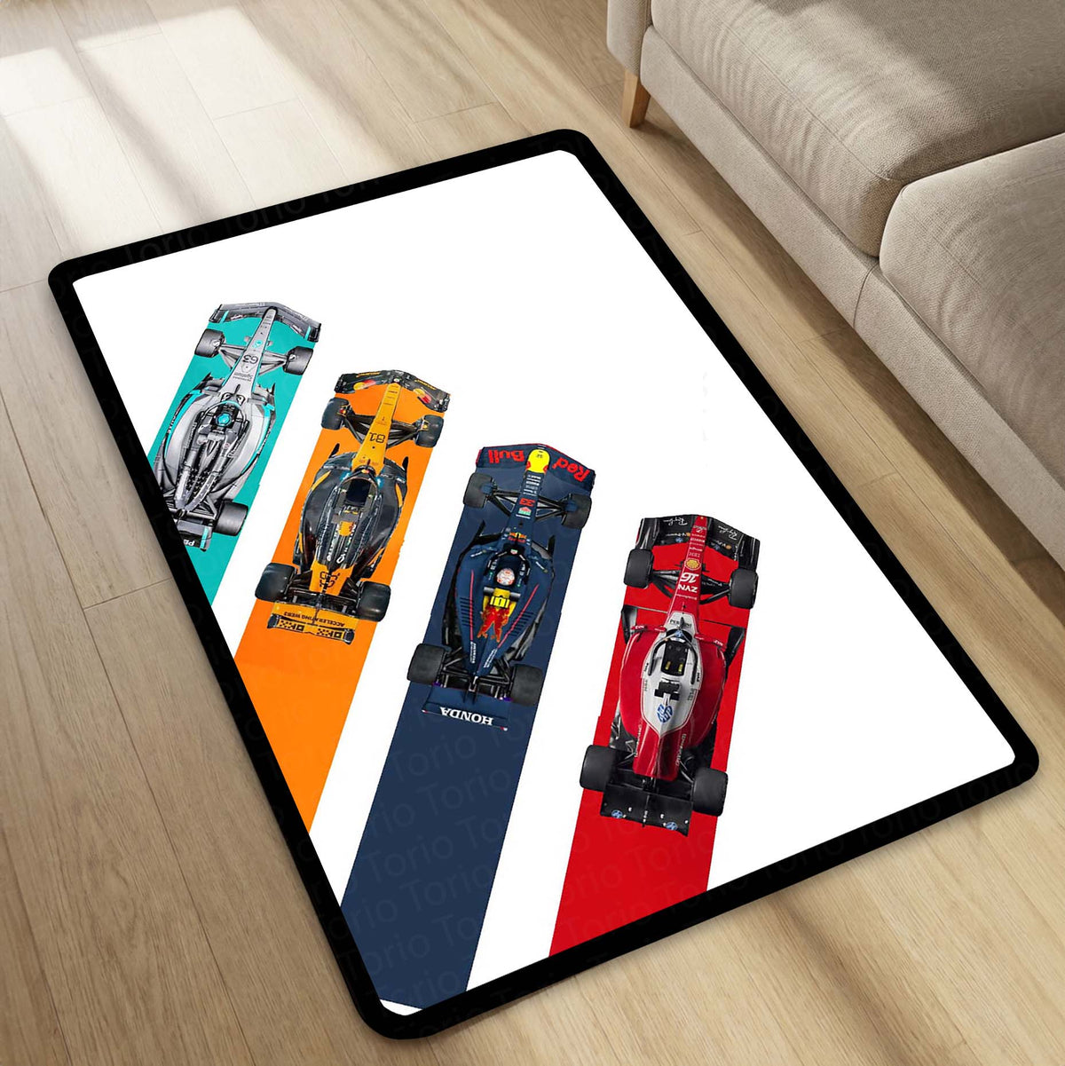 Formula 1 Racing Speed Area Flat Rug | Dynamic Grand Prix Floor Mat | Motorsports Decor Flat Rug for Gaming Room, Bedroom & Fan Cave