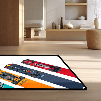 Formula 1 Racing Speed Area Flat Rug | Dynamic Grand Prix Floor Mat | Motorsports Decor Flat Rug for Gaming Room, Bedroom & Fan Cave