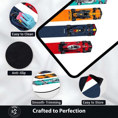 Formula 1 Racing Speed Area Flat Rug | Dynamic Grand Prix Floor Mat | Motorsports Decor Flat Rug for Gaming Room, Bedroom & Fan Cave