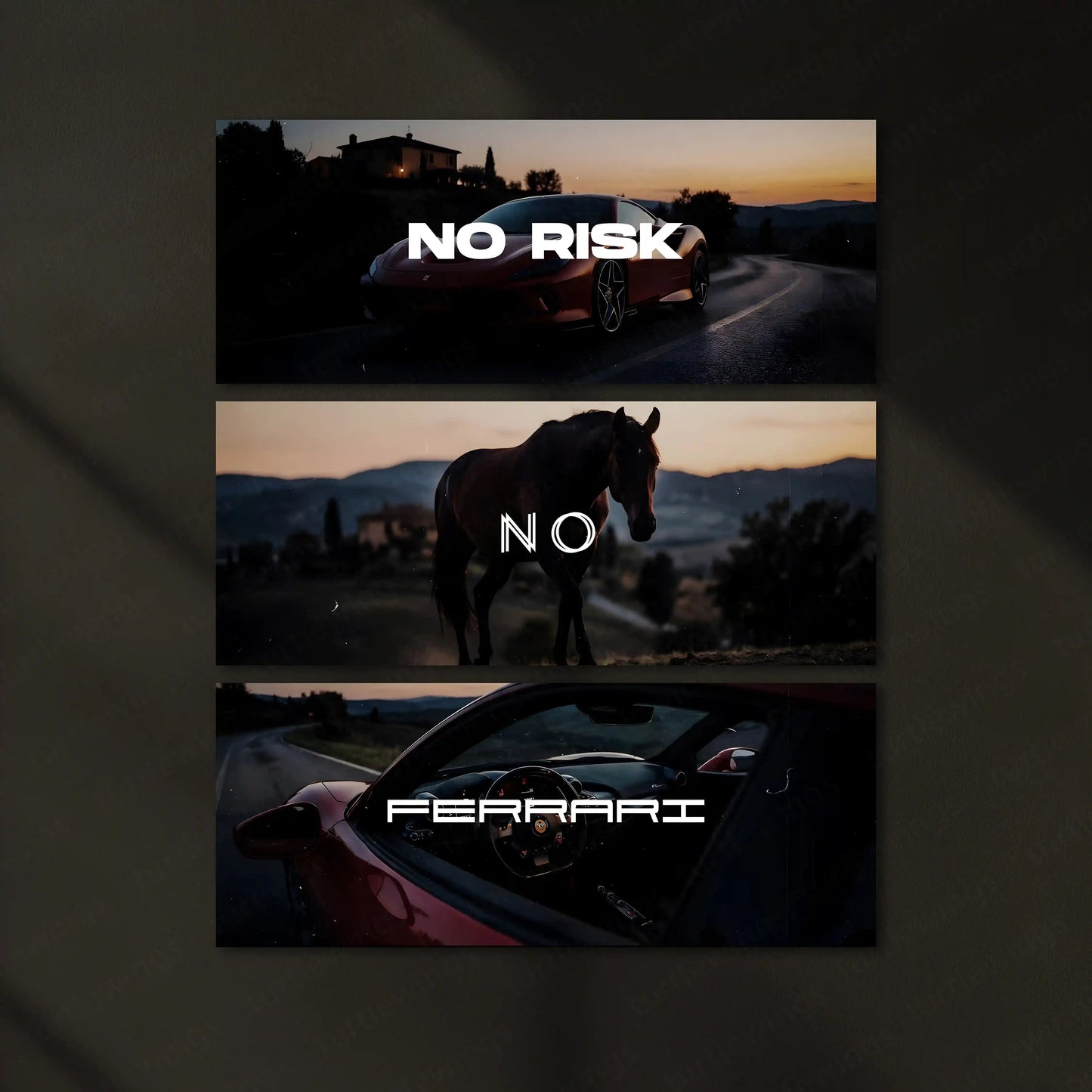 Motivational Metal Poster – Set of 3 | No Risk. No Ferrari. | Luxury Hustle Wall Art - TURTLEWINGS