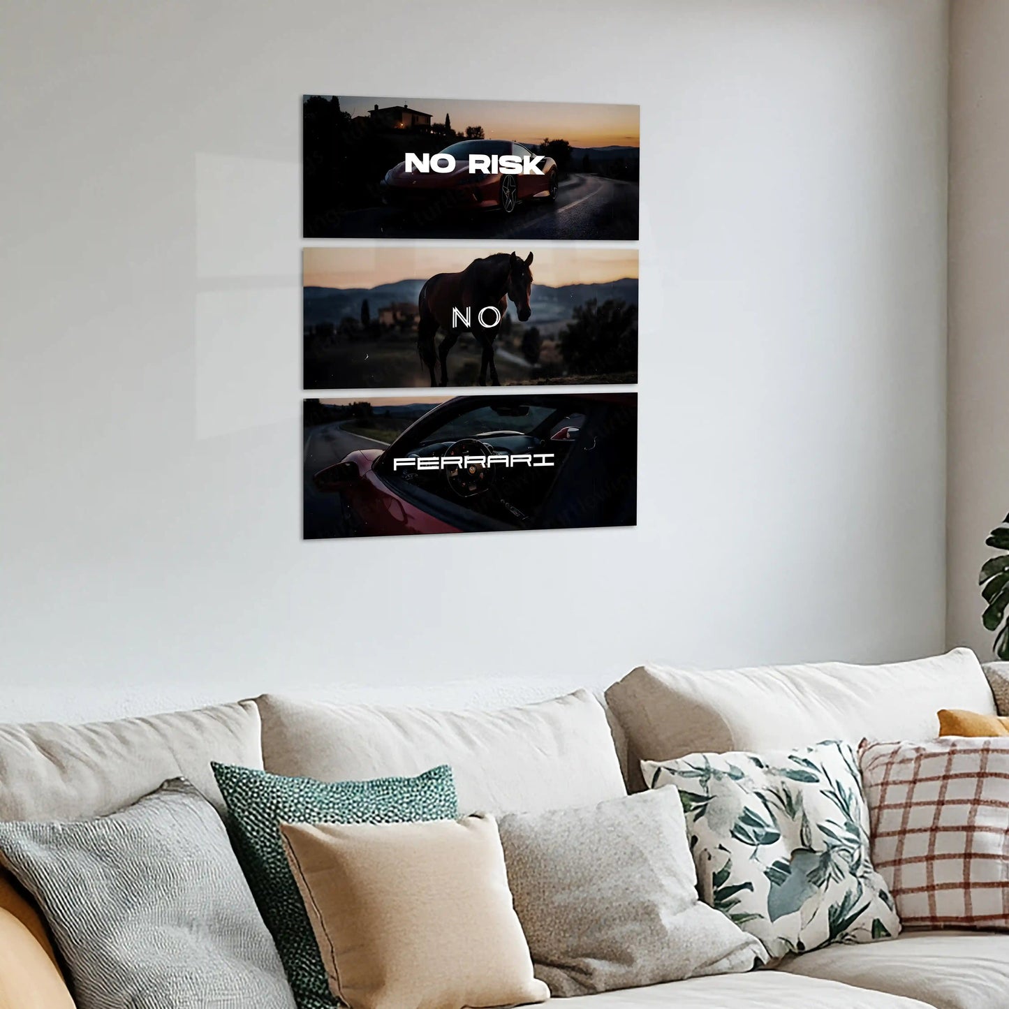 Motivational Metal Poster – Set of 3 | No Risk. No Ferrari. | Luxury Hustle Wall Art - TURTLEWINGS