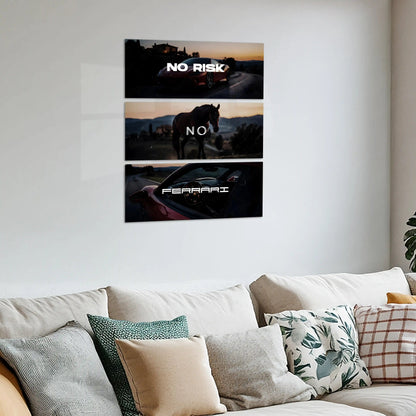 Motivational Metal Poster – Set of 3 | No Risk. No Ferrari. | Luxury Hustle Wall Art - TURTLEWINGS