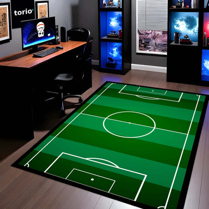 Football Field Rubber Floor Mat (3 mm Thick) | Soccer Pitch Game-Style Flat Rug for Bedroom, Gaming Room, Playroom & Aesthetic Decor