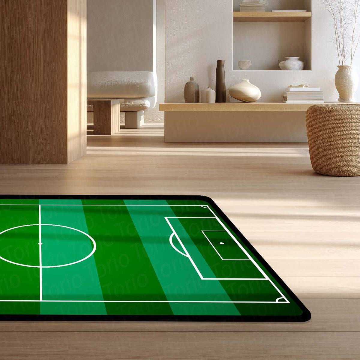 Football Field Rubber Floor Mat (3 mm Thick) | Soccer Pitch Game-Style Flat Rug for Bedroom, Gaming Room, Playroom & Aesthetic Decor