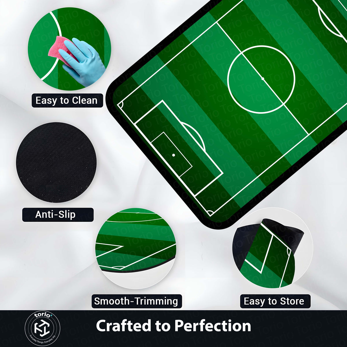 Football Field Rubber Floor Mat (3 mm Thick) | Soccer Pitch Game-Style Flat Rug for Bedroom, Gaming Room, Playroom & Aesthetic Decor