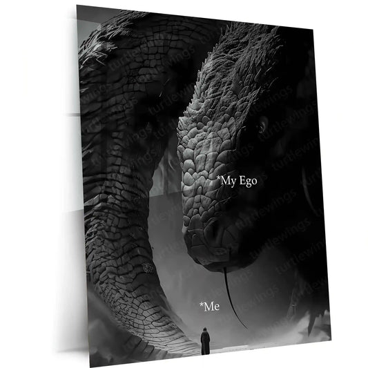 Quote Metal Poster | Face Your Ego Metal Poster | Dark Motivational Wall Art | Premium Metal Frame - TURTLEWINGS