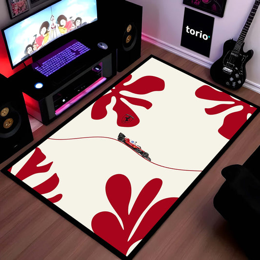 Ferrari F1 Racing Legend Area Flat Rug | Scuderia Racing Car Floor Mat | Motorsports Decor Flat Rug for Gaming Room, Bedroom & Fan Cave