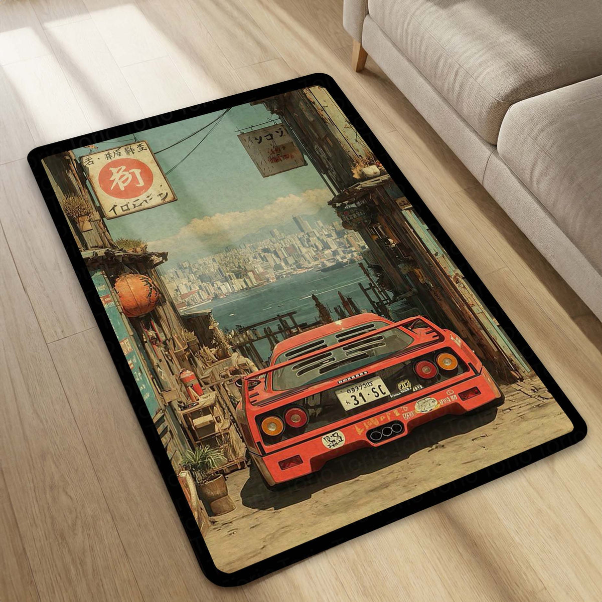 Sports Car Area Flat Rug | Supercar Design Floor Mat | Anti Slip Washable Door Mat for Bedroom, Living Room, Gaming Room Decor | 3 mm Thin Flat Rug