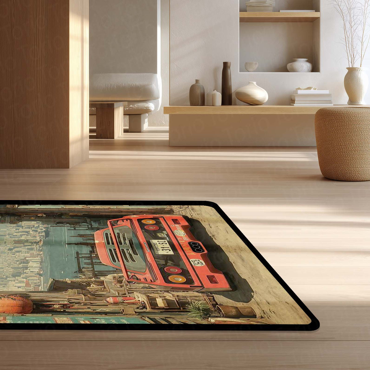 Sports Car Area Flat Rug | Supercar Design Floor Mat | Anti Slip Washable Door Mat for Bedroom, Living Room, Gaming Room Decor | 3 mm Thin Flat Rug