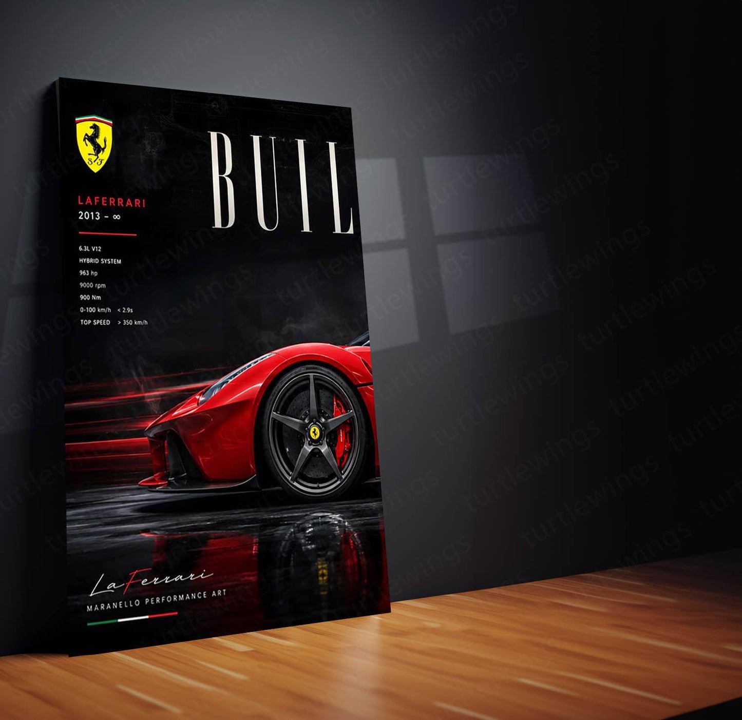 Car Metal Poster Set of 3 | Ferrari LaFerrari Built for Speed Triptych Wall Art